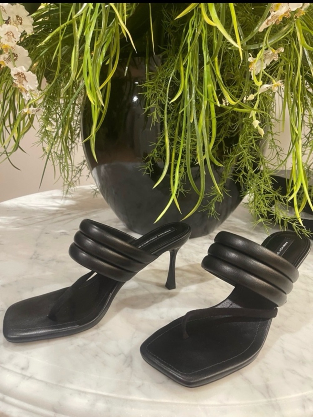 French Connection Black Padded Toe-Loop Mules